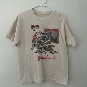 Hanes Beige T-Shirt with Mickey Mouse Christmas Design